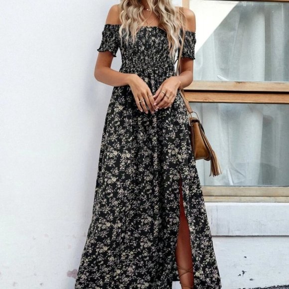 Floral High Split Off Shoulder Dress - Picture 5 of 7